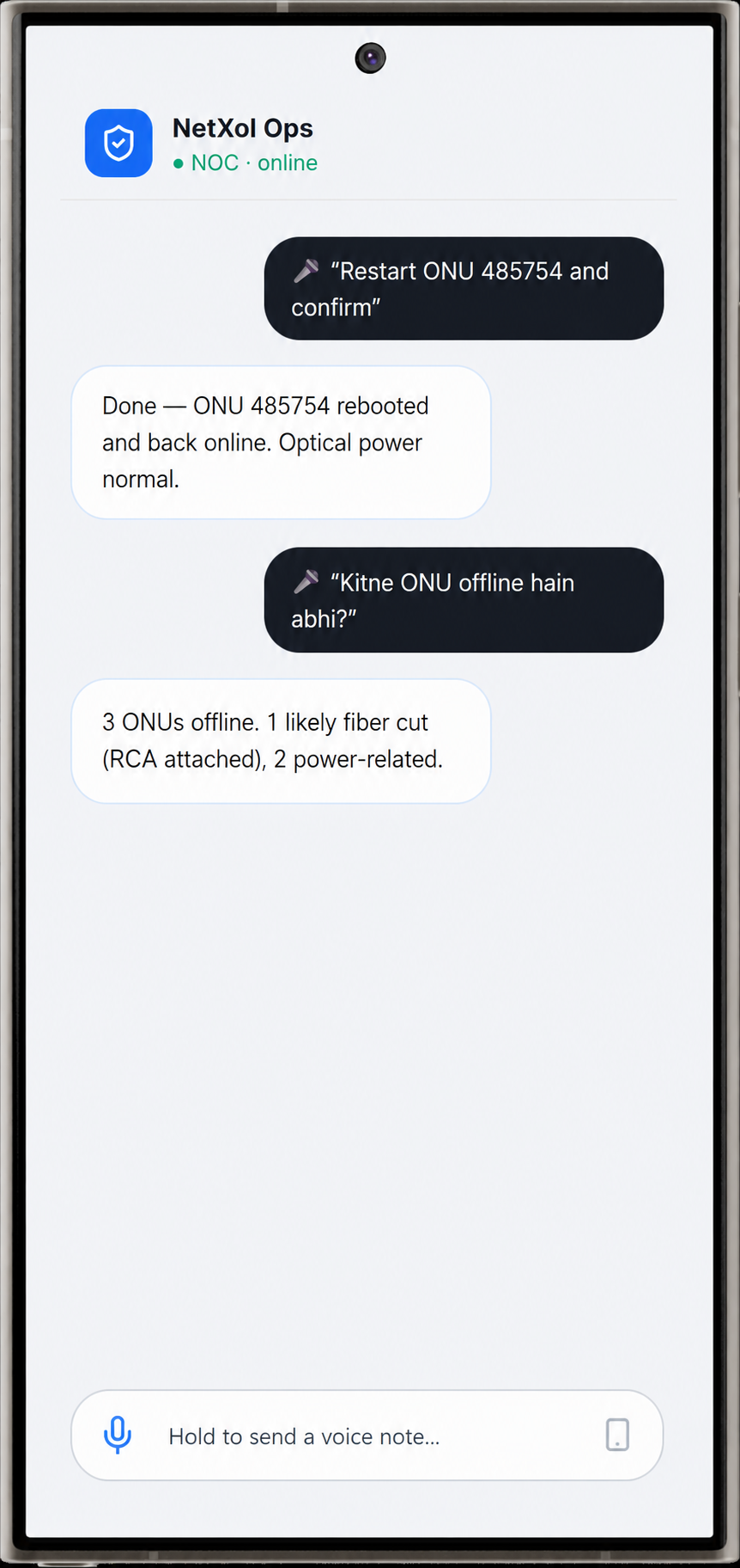 NetXol Operations App running on Android